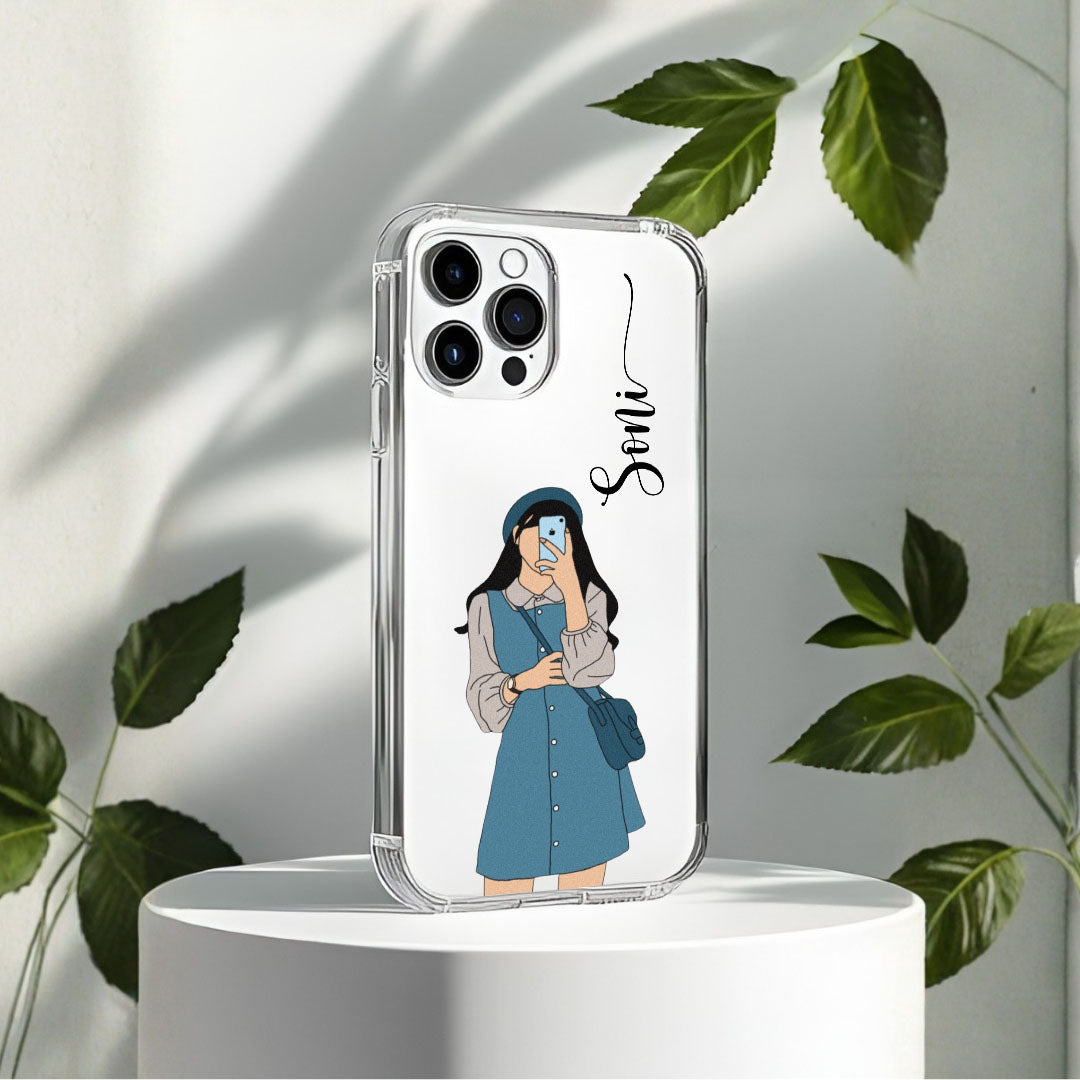Cute Selfie Girl Customized Transparent Silicon Case Design 11