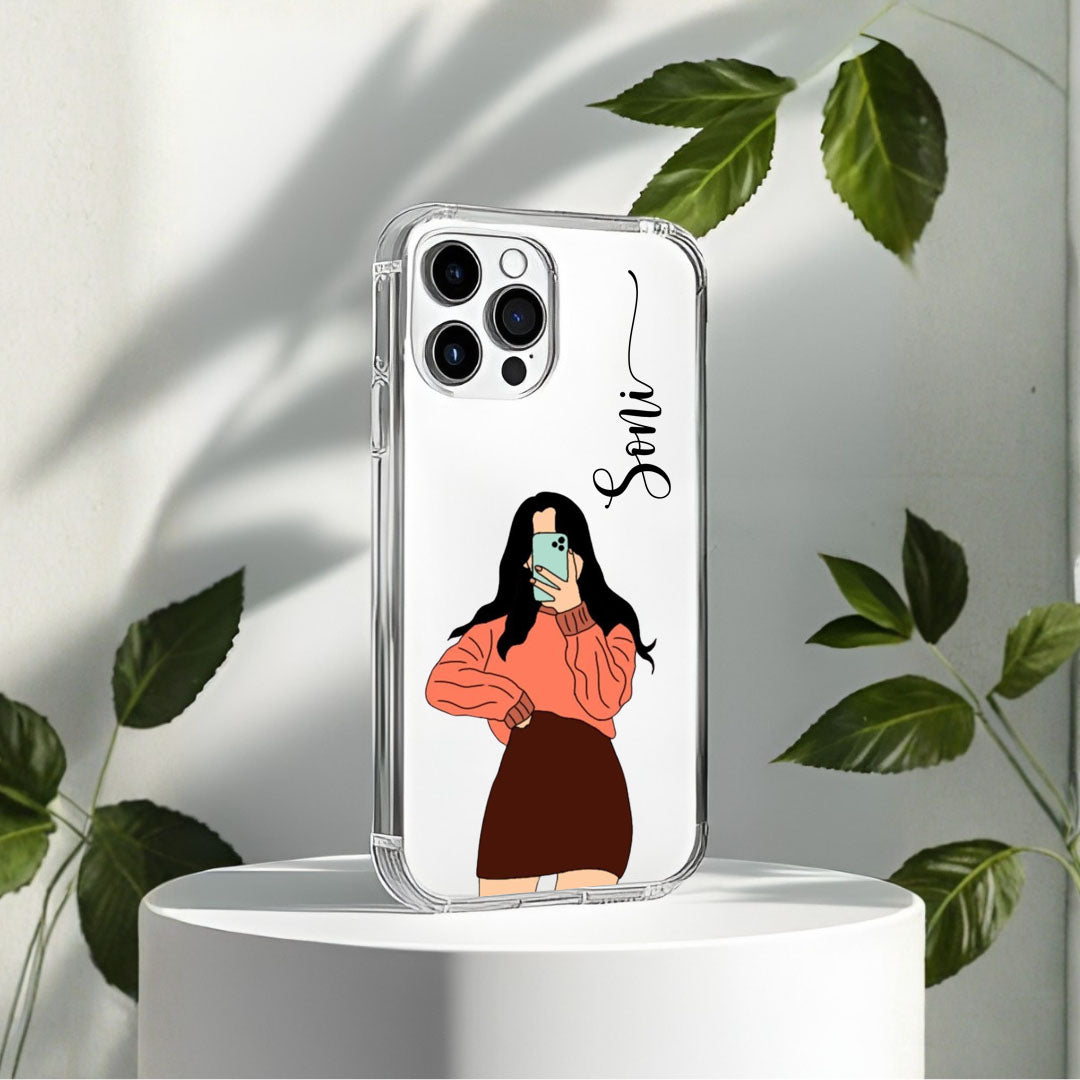 Cute Selfie Girl Customized Transparent Silicon Case Design 13