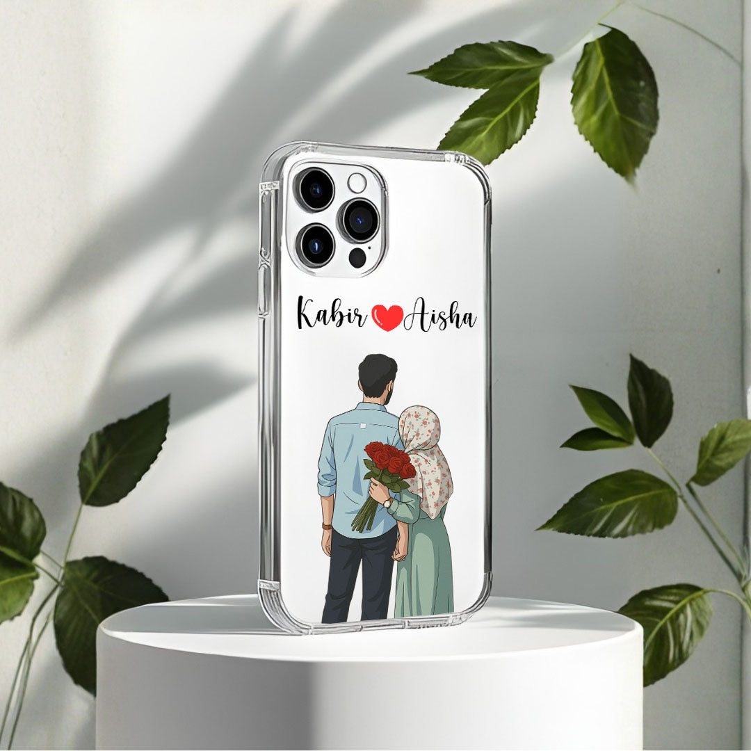 Cute Couple with Heart art in Name Case Design 1