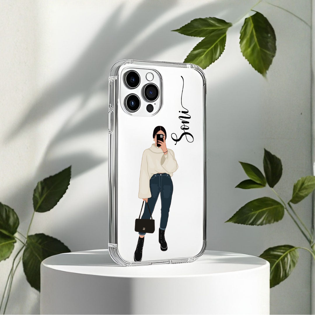 Cute Selfie Girl Customized Transparent Silicon Case Design 1