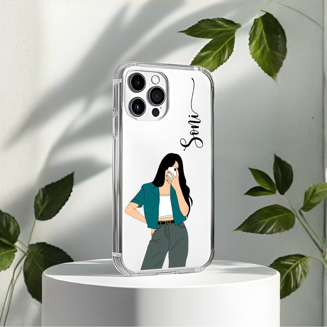 Cute Selfie Girl Customized Transparent Silicon Case Design 10
