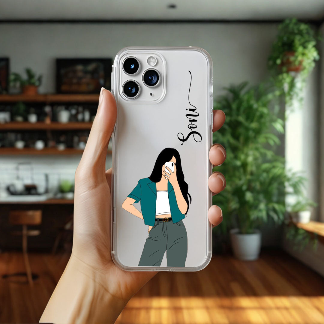 Cute Selfie Girl Customized Transparent Silicon Case Design 10