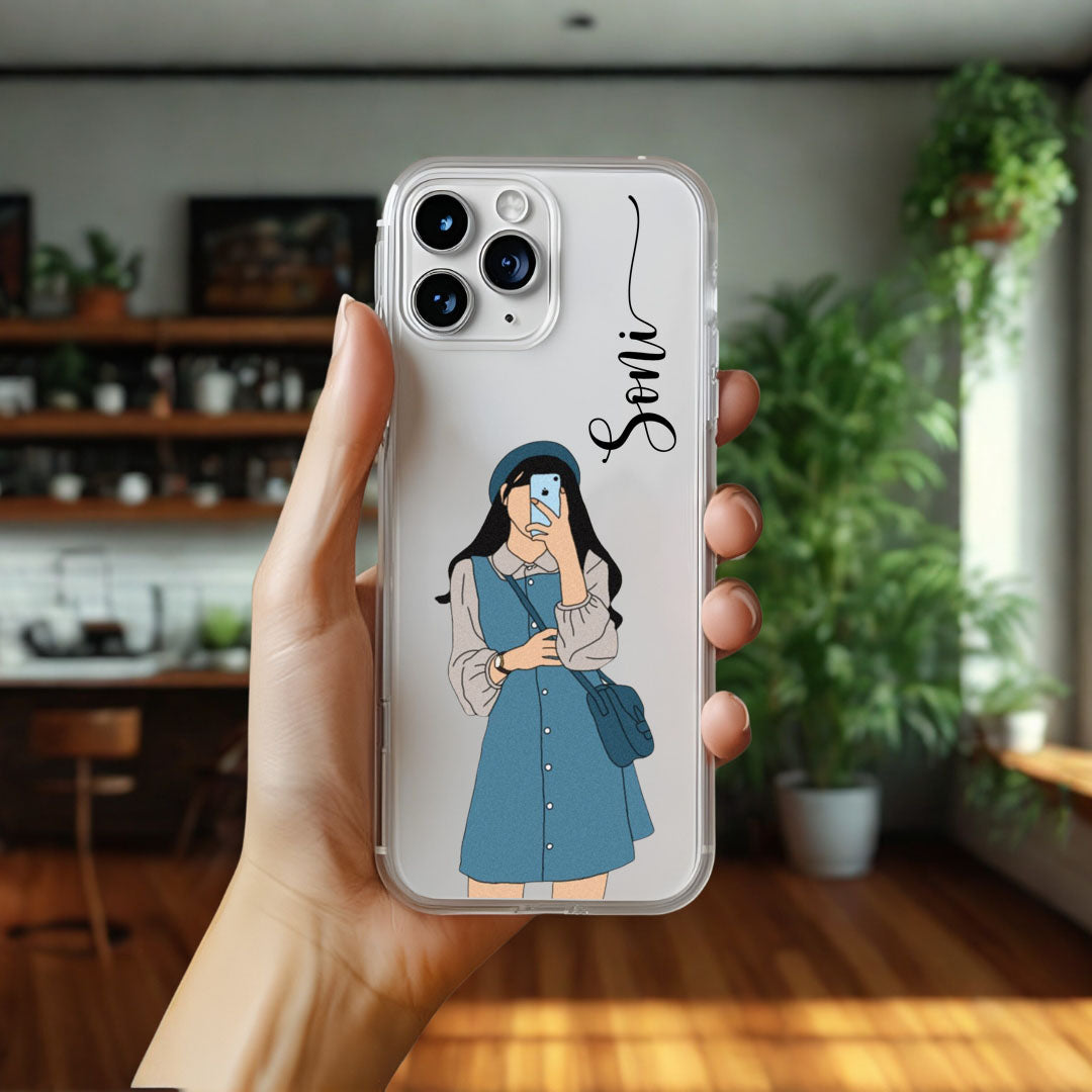 Cute Selfie Girl Customized Transparent Silicon Case Design 11