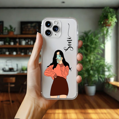 Cute Selfie Girl Customized Transparent Silicon Case Design 13
