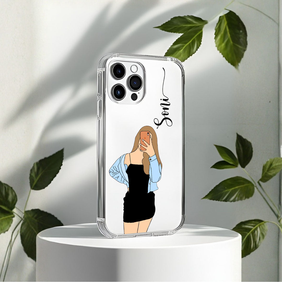 Cute Selfie Girl Customized Transparent Silicon Case Design 14