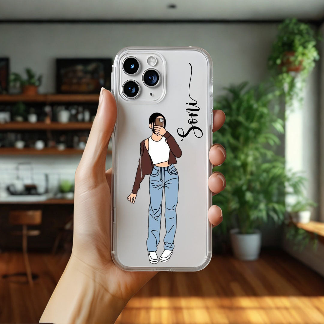 Cute Selfie Girl Customized Transparent Silicon Case Design 15