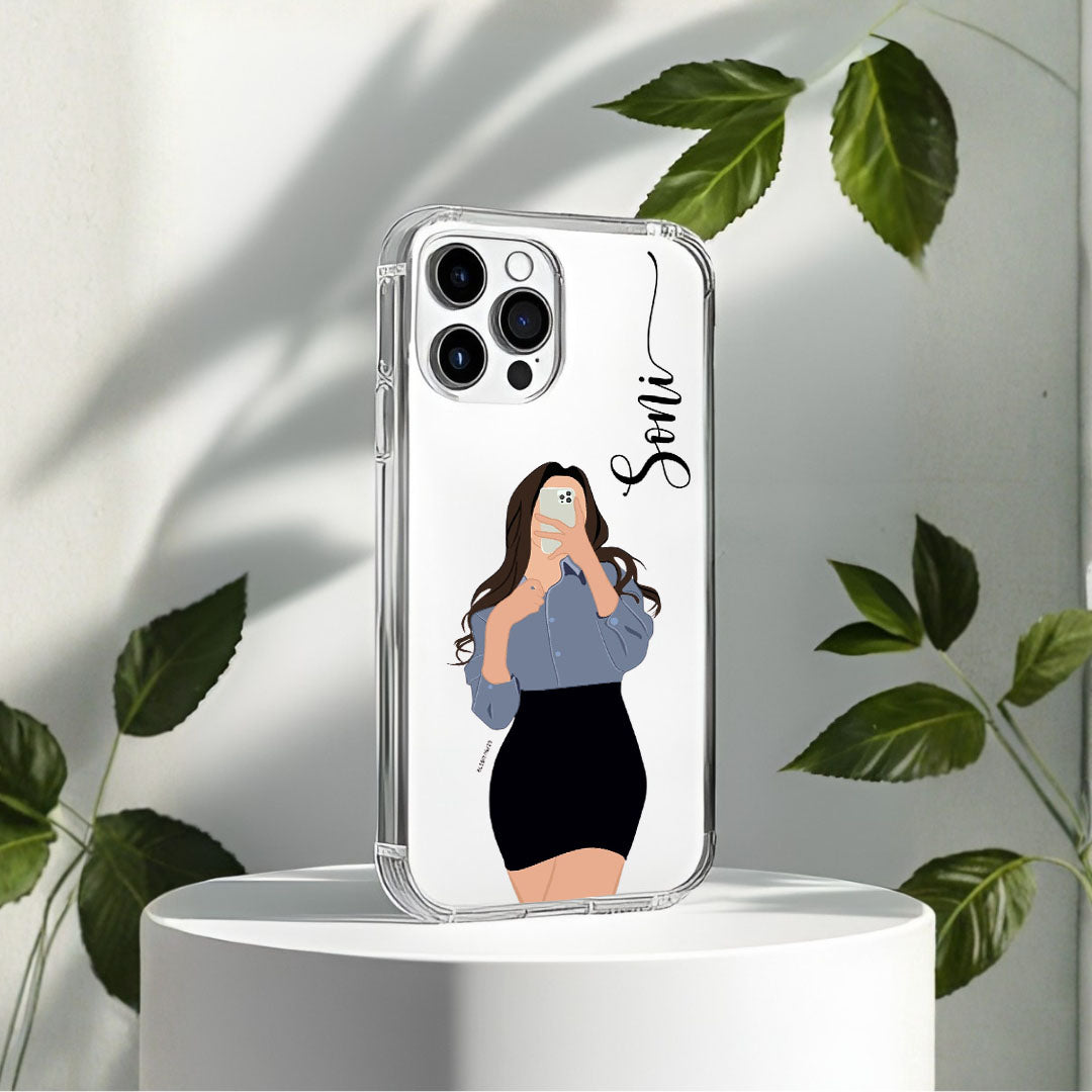 Cute Selfie Girl Customized Transparent Silicon Case Design 17