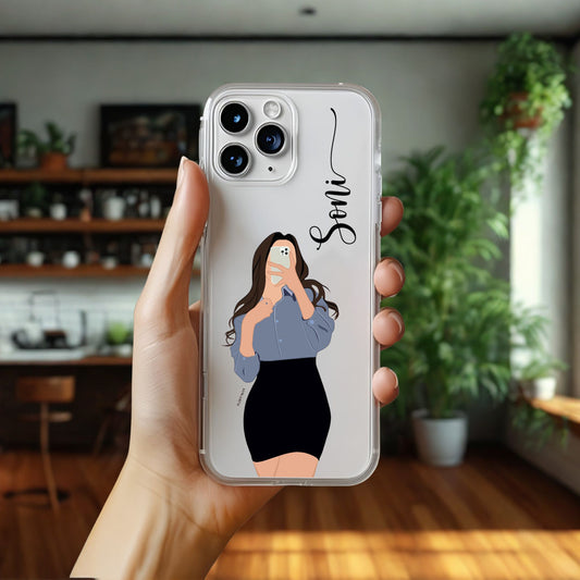 Cute Selfie Girl Customized Transparent Silicon Case Design 17