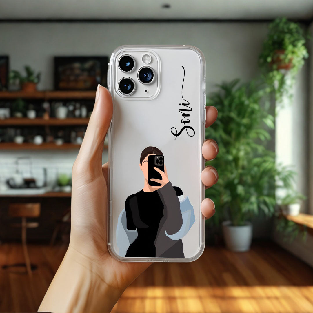 Cute Selfie Girl Customized Transparent Silicon Case Design 18