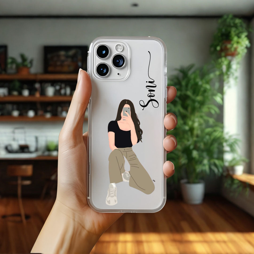 Cute Selfie Girl Customized Transparent Silicon Case Design 19