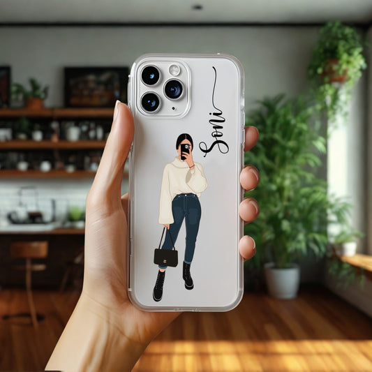 Cute Selfie Girl Customized Transparent Silicon Case Design 1