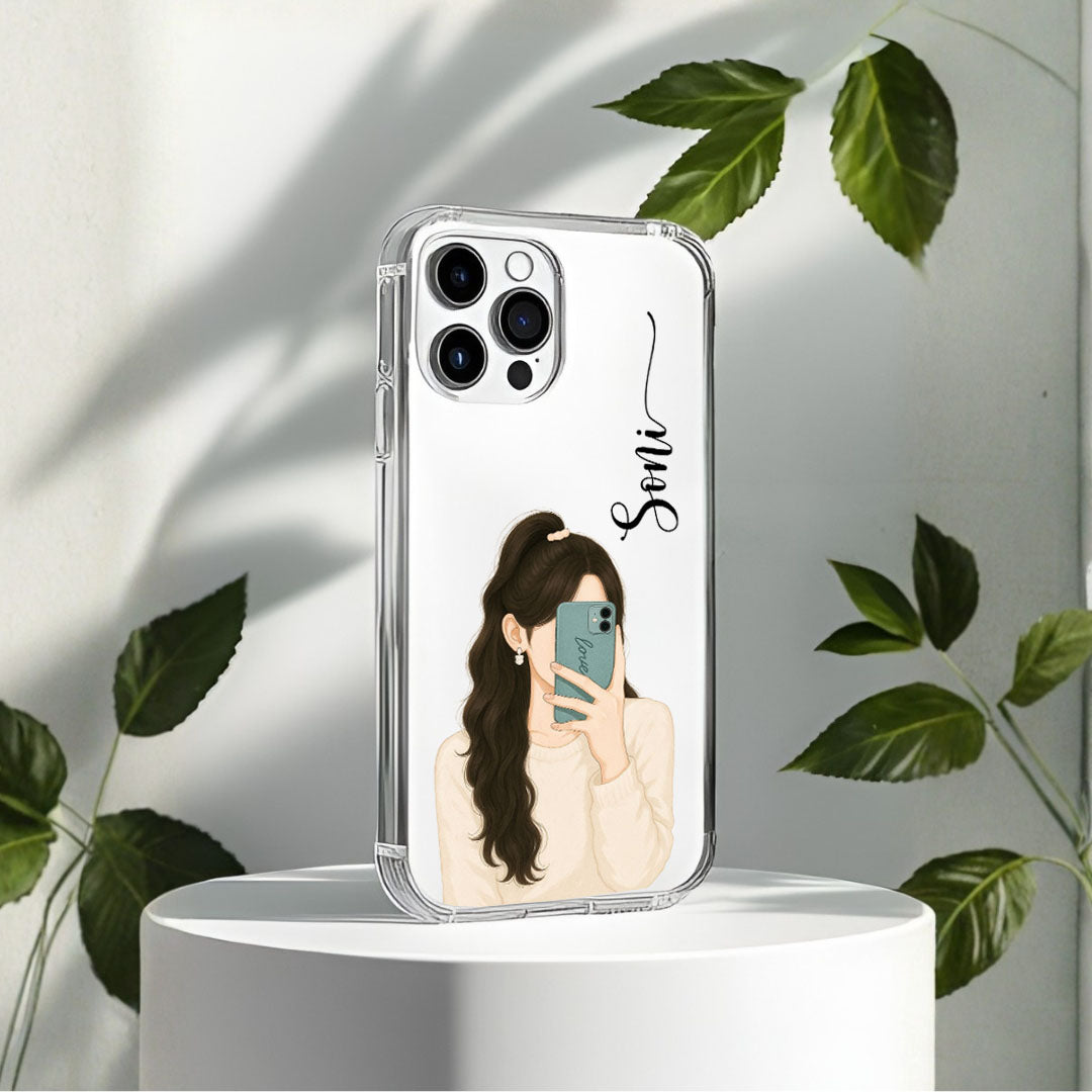 Cute Selfie Girl Customized Transparent Silicon Case Design 20