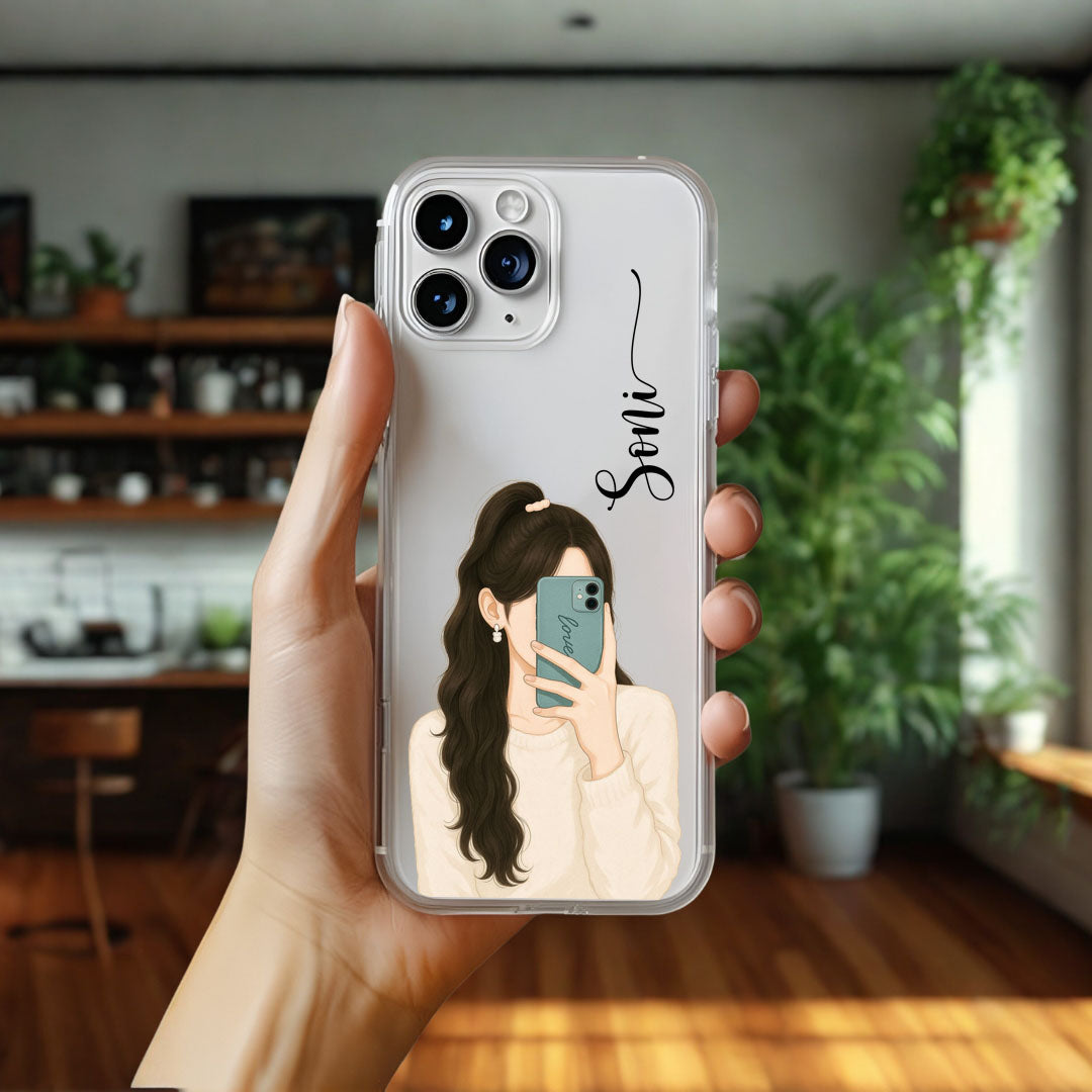 Cute Selfie Girl Customized Transparent Silicon Case Design 20