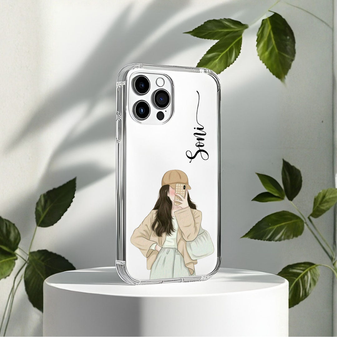 Cute Selfie Girl Customized Transparent Silicon Case Design 3