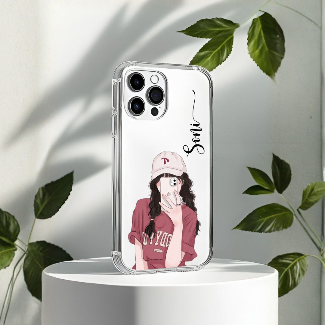 Cute Selfie Girl Customized Transparent Silicon Case Design 4