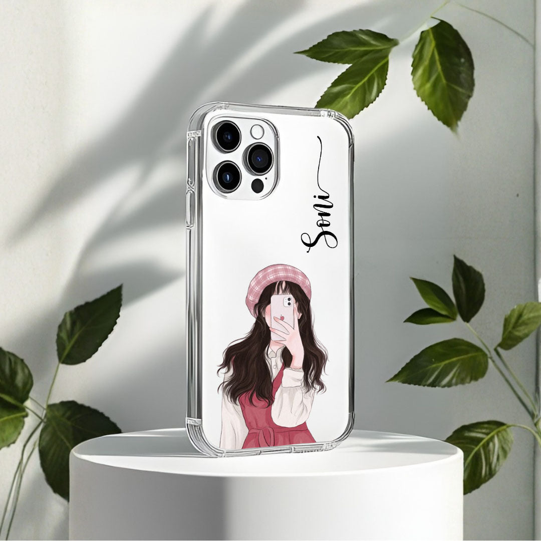 Cute Selfie Girl Customized Transparent Silicon Case Design 5