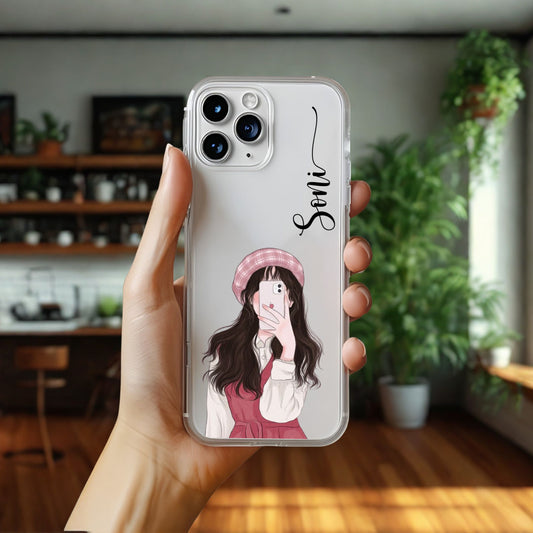 Cute Selfie Girl Customized Transparent Silicon Case Design 5