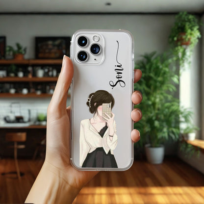 Cute Selfie Girl Customized Transparent Silicon Case Design 8