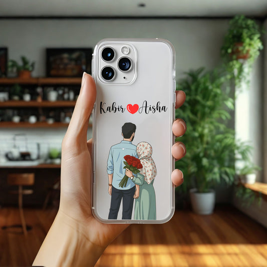 Cute Couple with Heart art in Name Case Design 1