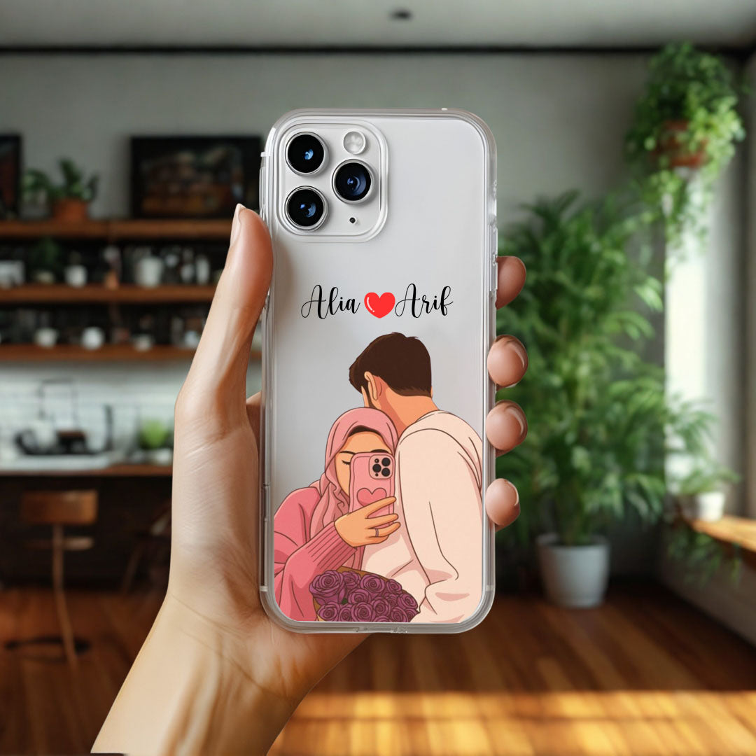 Cute Couple with Heart art in Name Case Design 12