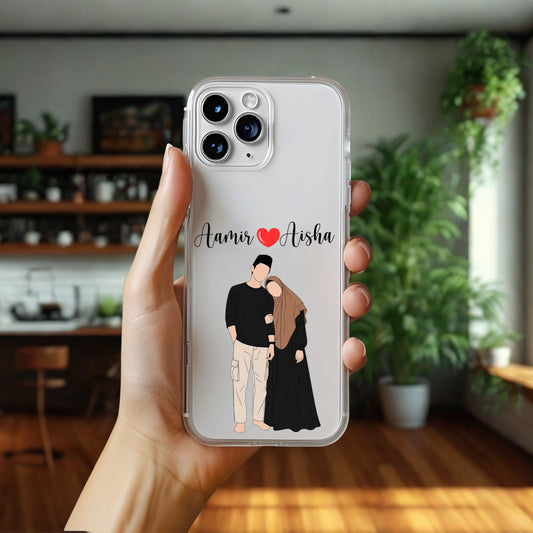 Cute Couple with Heart art in Name Case Design 3