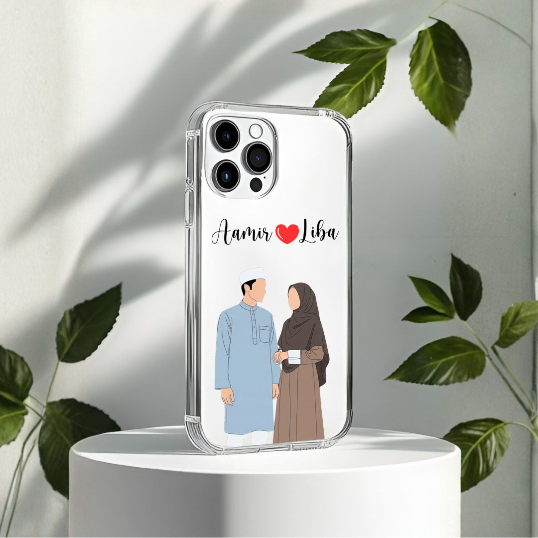 Cute Couple with Heart art in Name Case Design 4