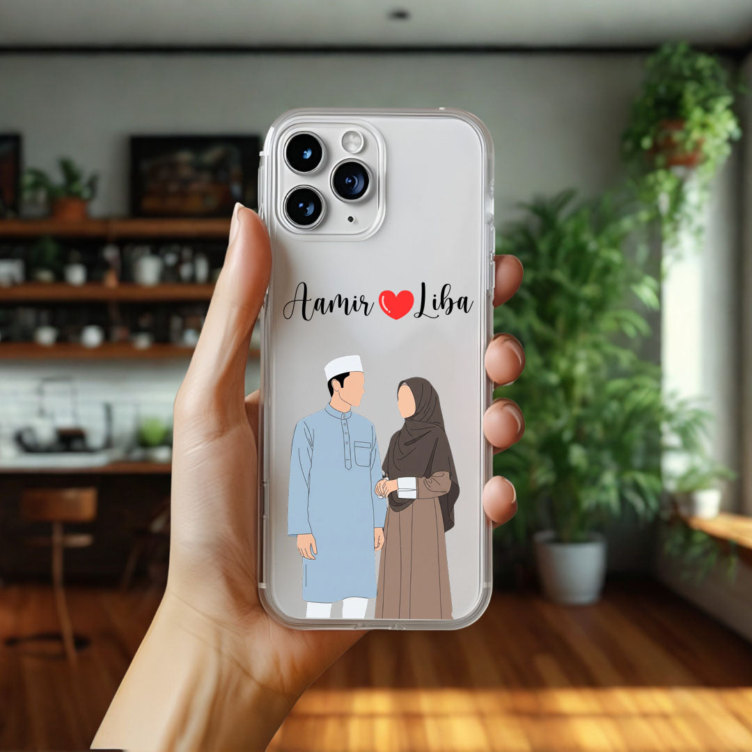 Cute Couple with Heart art in Name Case Design 4