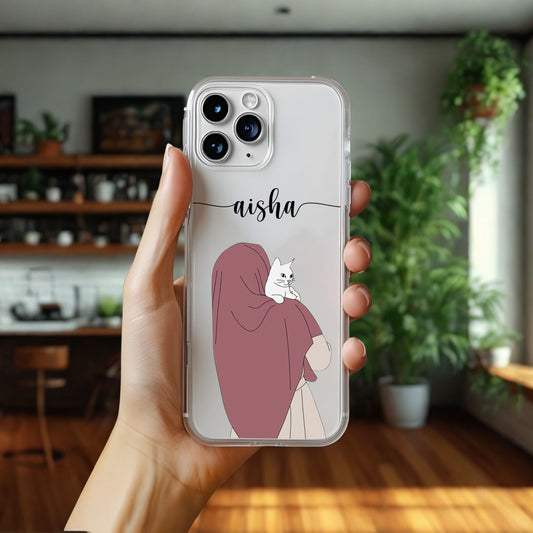 Hijab Girl Holding Flower Custom Name Transparent Silicone Phone Case Design 5