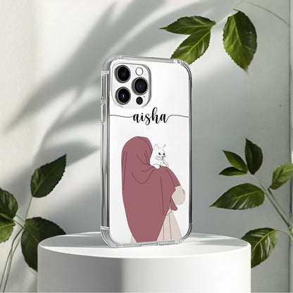 Hijab Girl Holding Flower Custom Name Transparent Silicone Phone Case Design 5